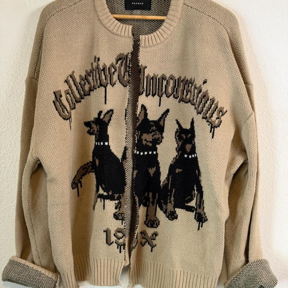 Distressed Subversive PacSun Collective Cropped Sweater Size L Skater 90s Alt